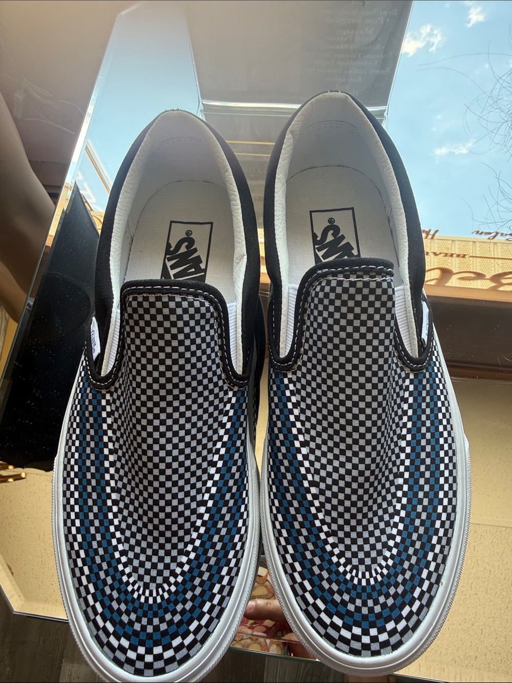 Vans Checkerboard Slip-On Sneakers - Black, White & Blue